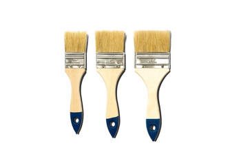 Three wide brushes of different size isolated on white background