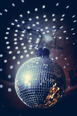 Shiny disco ball in a night club