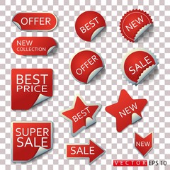 Set of discount red stickers on a white background. Vector. EPS 10