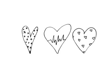 Black line doodle art of hearts. Easter, womans day,valentines day