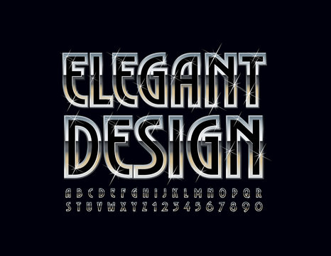 Vector Elegant Design metal Font with sparkling stars. Silver glitter Alphabet Letters and Numbers