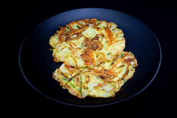 Cuttlefish, zucchini, spring onion and carrot pancake