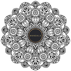 Black and white mandala vector isolated on white. Vector hand drawn circular decorative element.