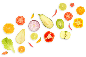 Banner of fresh and healthy vegetables and fruits isolated on white