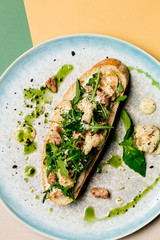Delicious Bruschetta. Traditional italian cuisine appetizer. Food and menu concept.