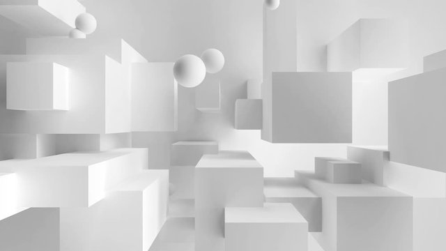 Cube looping background. Screensaver white cubic and balls background.