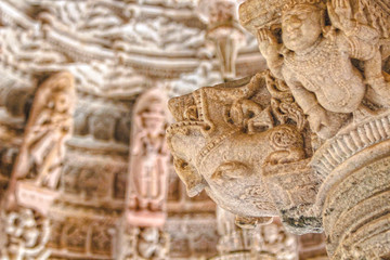 Ranakpur, Rajasthan / India »; August 2016: Beautiful drawings inside the Ranakpur temple