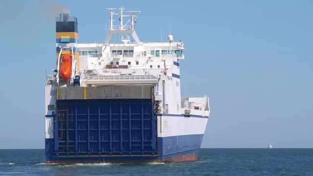 Container Ship departure from harbor in 4K slow motion 60fps
