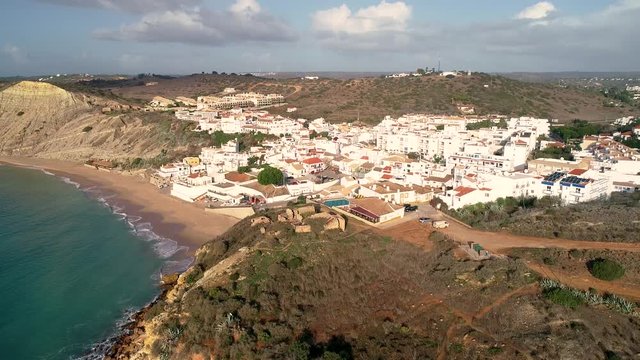 Aerial view of Praia do Burgau, Budens, Portugal
