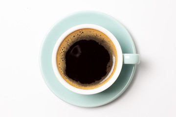 blue coffee cup top view closeup isolated on white background.