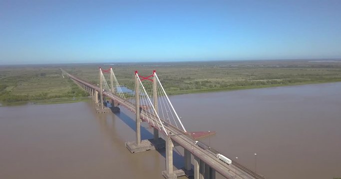 Aerial view of the Zarate Brazo Largo bridge, in Argentina, that crosses the Paran&aacute; river between the province of Buenos Aires and Entre rios.