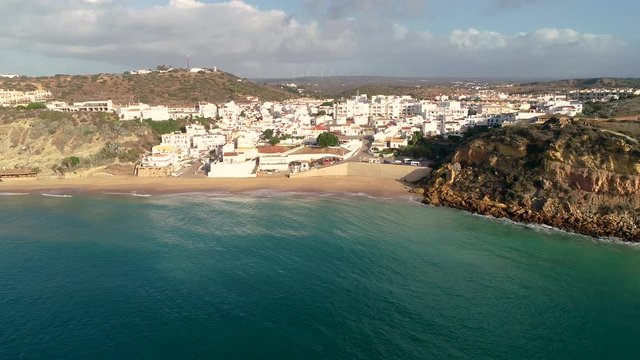 Aerial view of Praia do Burgau, Budens, Portugal