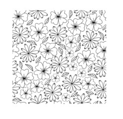 Vector seamless pattern with flowers in black and white
