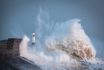 Storm Ciara reaches the Welsh coast Massive waves as storm Ciara hits the coast of Porthcawl in...