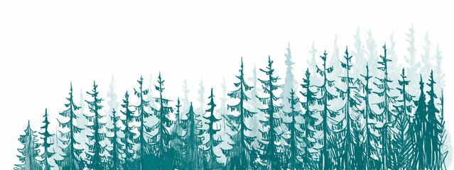 Forest silhouette. Color pencil illustration. Great for backgrounds