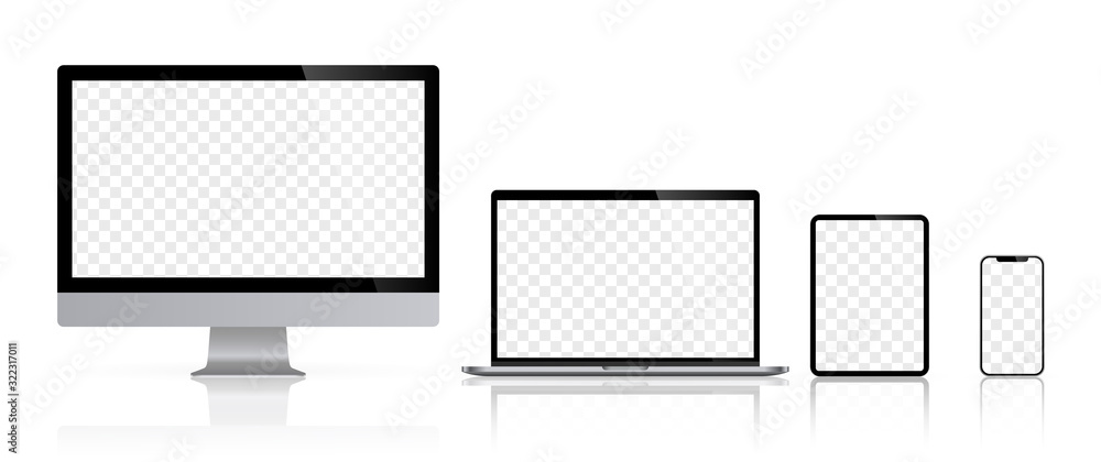 Aufkleber realistic set of computer monitors desktop laptop tablet and phone reflect with checkerboard screen 