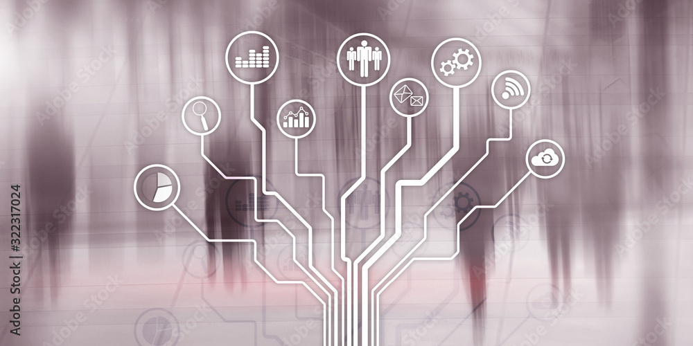 Poster financial business technology using internet freedom life concept. applications icons on blurred bac