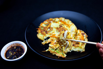 Cuttlefish, zucchini, spring onion and carrot pancake