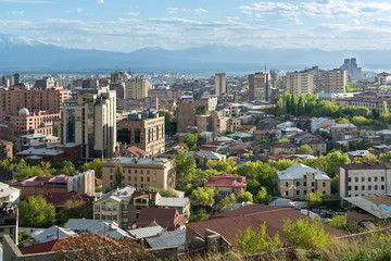 Naklejka premium A view of a part of Yerevan city in Armenia, with Ararat mountain in background.