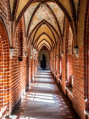 Ornamental brick corridor of Teutonic Malbork Caste, Poland