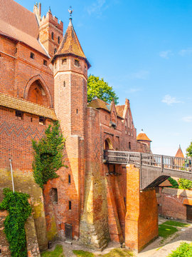 Fortification walls and guard towers of Teutonic Castle in Malbork, Poland