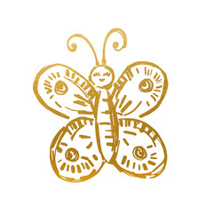 Sketch golden butterfly on white background