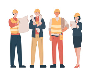 Fototapeta premium Construction engineer, technician and builders. Professional contractor worker with safety helmet