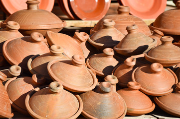 Pilles of pottery at the markets for sale in Morocco