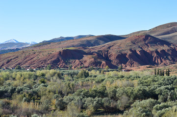 High atlas mountains, greenery and deserts in the Morocco 
