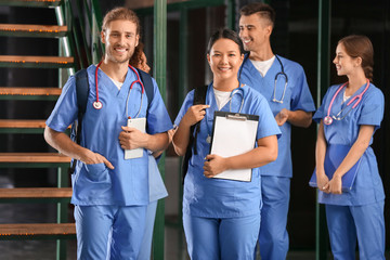 Group of students in corridor of medical university