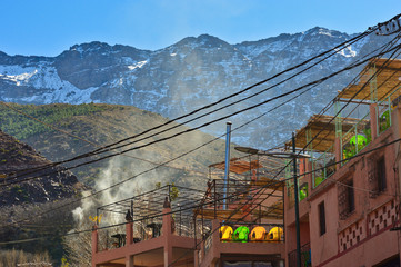 High atlas mountains including mount ain Jabal Toubkal from Imlil and the valley around in Morocco