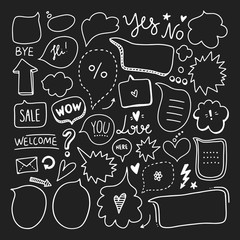 Speech balloons and thought bubbles vector collection. Cute graphic decorative elements on blackboard