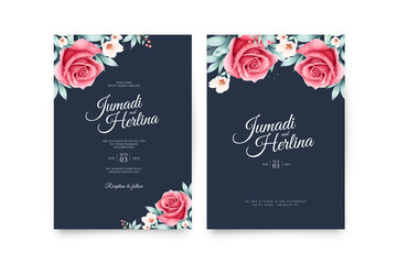 Elegant wedding invitation template with beautiful floral watercolor on dark background
