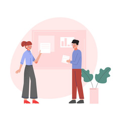 Creative Business People, Emloyees Characters Working in Coworking Space, Modern Office Interior Vector Illustration