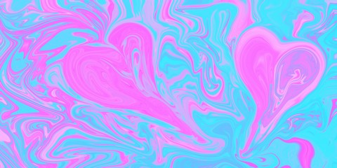 Fototapeta na wymiar Background streaks of blue and pink paint in the form of a heart