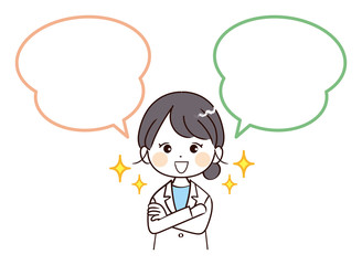 女性、医者、ふきだし、笑顔