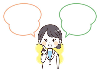女性、医者、ふきだし、説明