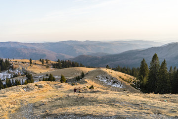 Tourists relaxing. Beautiful landscape of snowy mountains. Beautiful winter nature landscape...