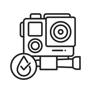 Waterproof action camera black line icon. Water repellent electronic device concept. Pictogram for web page, mobile app, promo. UI UX screen. User interface display. Editable stroke.