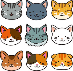 Outlined cat heads set