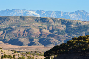 High atlas mountains, greenery and deserts in the Morocco 