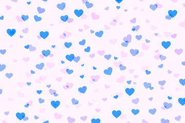 Abstract background with blue and pink hearts on white for valentines day. Romantic pattern for Valentine's day.