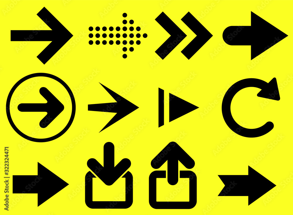 Poster set of new style black vector arrows isolated on white. arrow icon. arrow vector icon. arrow. arrows