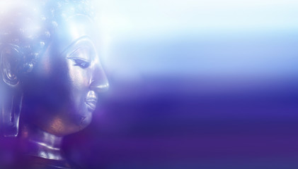 The background of the Buddha is energetic, mysterious and beautiful. Some Buddha images that emerge from darkness and light. Leave space for placing characters.