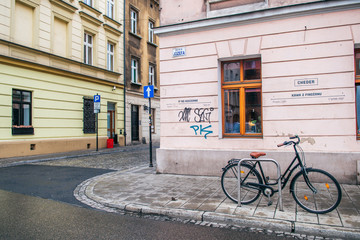 krakow, poland. 29th December, 2019: streets of jewish quarter at krakow, poland