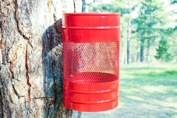 Red trash can