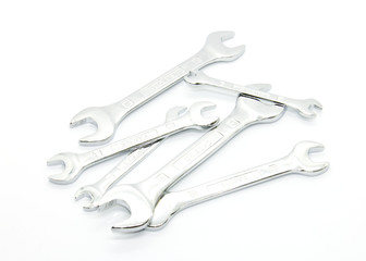 Stainless steel wrenches isolated on white backround.