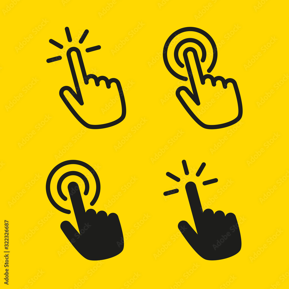 Poster set of hand pointer or cursor mouse clicking flat icon symbol