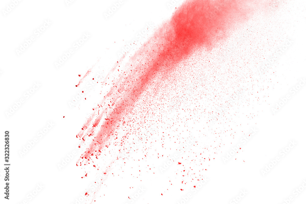 Wall mural red powder explosion on white background. colored cloud. colorful dust explode