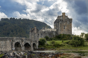 The view of Eilean Donan Castle on Isle of Skye in Scotland